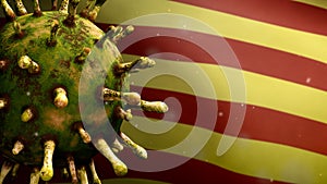 3D illustration Catalonia independent flag Coronavirus. Covid19 Catalan