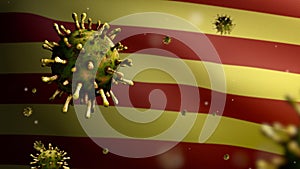 3D illustration Catalonia independent flag Coronavirus. Covid19 Catalan