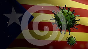 3D illustration Catalonia independent flag Coronavirus. Covid19 Catalan estelada