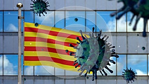 3D illustration Catalonia independent flag modern city. Catalan