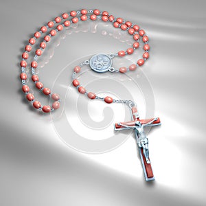 3D illustration Catholic prayer rosary Ave Marias on gray background photo