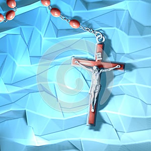 3D illustration Catholic prayer rosary Ave Marias on blue background photo