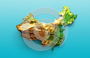 3d illustration of China map with shaded relief on blue background