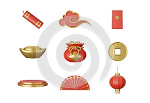 3d illustration Chinese New Year elements set on white background