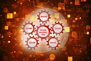 Circular flow chart of life cycle of software development process