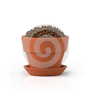 3D illustration. Clay pot with the earth