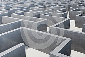 3d illustration cocrete labyrinth, complex problem solving concept