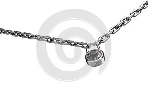 3d illustration of combination padlock on chain isolated on white
