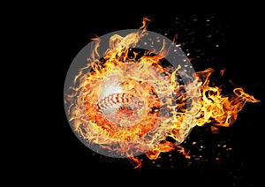 3d illustration compositing flame effect on baseball