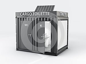3d Illustration of Converted old shipping container into wc cabine, isolated white photo
