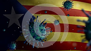 3D illustration Catalonia independent flag Coronavirus. Covid19 Catalan estelada