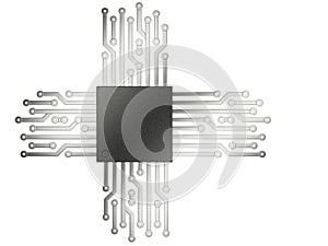 3d illustration of cpu chip central processor unit with contacts