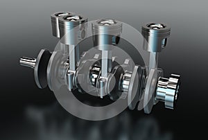 3d illustration of crankshaft with engine pistons photo