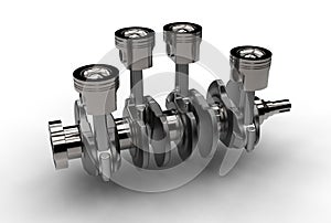 3d illustration of crankshaft with engine pistons photo
