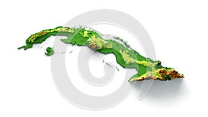 3d illustration of Cuba map with shaded relief on white background