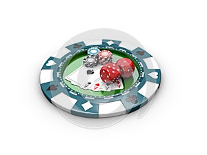 3d Illustration of Cubes for poker, casino chips and poker cards
