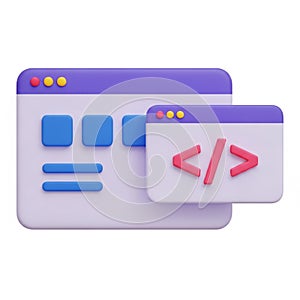 Web browser window with code symbol, isolated on white background