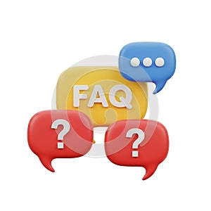 FAQ concept with speech bubbles and question marks on white background frequently asked questions