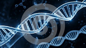 DNA Double Helix Structure with Glowing Blue Molecular Background (ai generated)