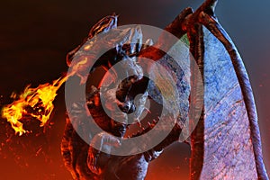 3d illustration of dragon breating fire photo