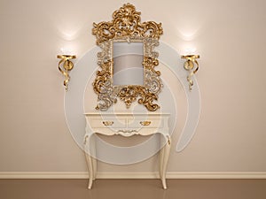3d illustration of a dressing table with a mirror