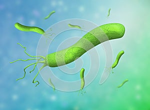 3D illustration of E coli Bacteria. spirilla Bacteria.