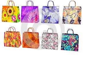 3D illustration - Eight floral shopping bags