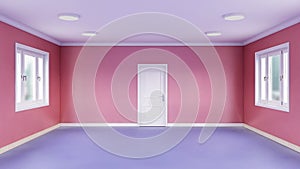 3d illustration. Empty pink wall with door