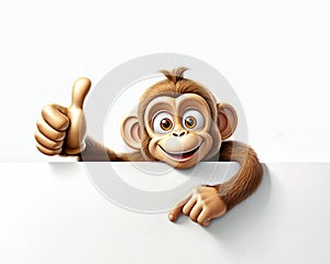 3d cartoon render of monkey character with a thumbs up photo