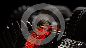 3d illustration of engine gear wheels, closeup view