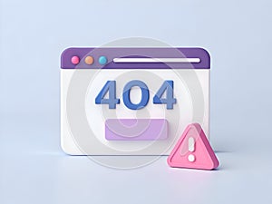 3d illustration of a 404 error page with warning sign and browser window error message not found