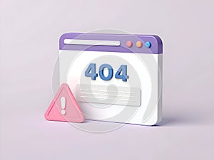 3d illustration of a 404 error page with warning triangle and browser window website internet