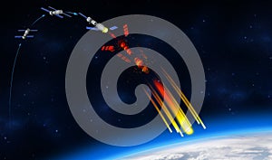 3D illustration of the fall of the China`s Tiangong-1 space station on the planet Earth photo