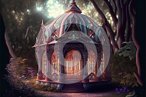 3D illustration of a fantasy gazebo in the forest