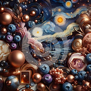 3d illustration of a fantasy landscape with stars, planets and flowers