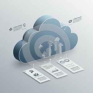A 3D illustration features a large, stylized cloud icon symbolizing