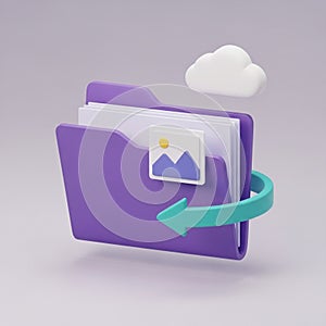 3D Folder Icon with Image, Cloud, and Arrow Symbolizing Upload or Transfer file document