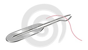 Metallic Bodkin with Pink Thread on White Background