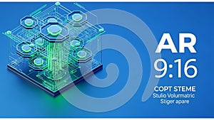 A 3D illustration features a stylized network of interconnected, microchip-like structures on a dark surface