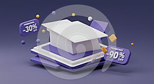 3D illustration featuring a stack of layered rectangular shapes in white and purple,