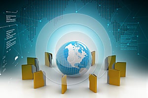 3d illustration of file folder around the globe