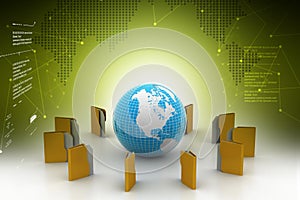 3d illustration of file folder around the globe