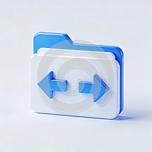 3D icon of file transfer between two folders with arrows on white background