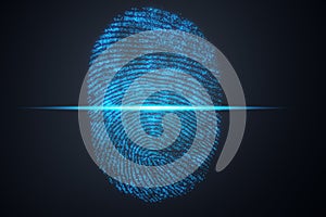 3D illustration Fingerprint scan provides security access with biometrics identification. Concept Fingerprint protection photo