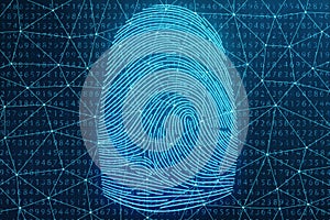3D illustration Fingerprint scan provides security access with biometrics identification. Concept Fingerprint protection photo