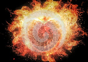 3d illustration of flames burning in heart shape