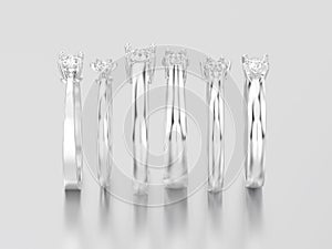3D illustration five white gold or silver different traditional