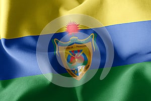 3D illustration flag of Guainia is a region of Colombia. Waving photo