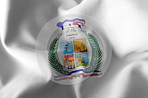 3D illustration flag of Tarapaca is a region of Chile. Waving on photo