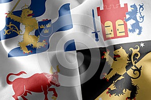 3D illustration flag of Vastra Gotaland is a region of Sweden photo